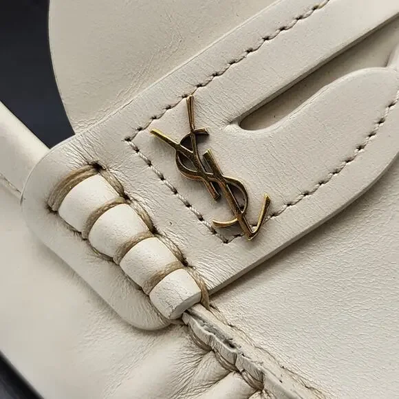 Saint Laurent Le Loafer YSL Monogram Leather Loafers Marble White - New $1050 - Picture 7 of 8